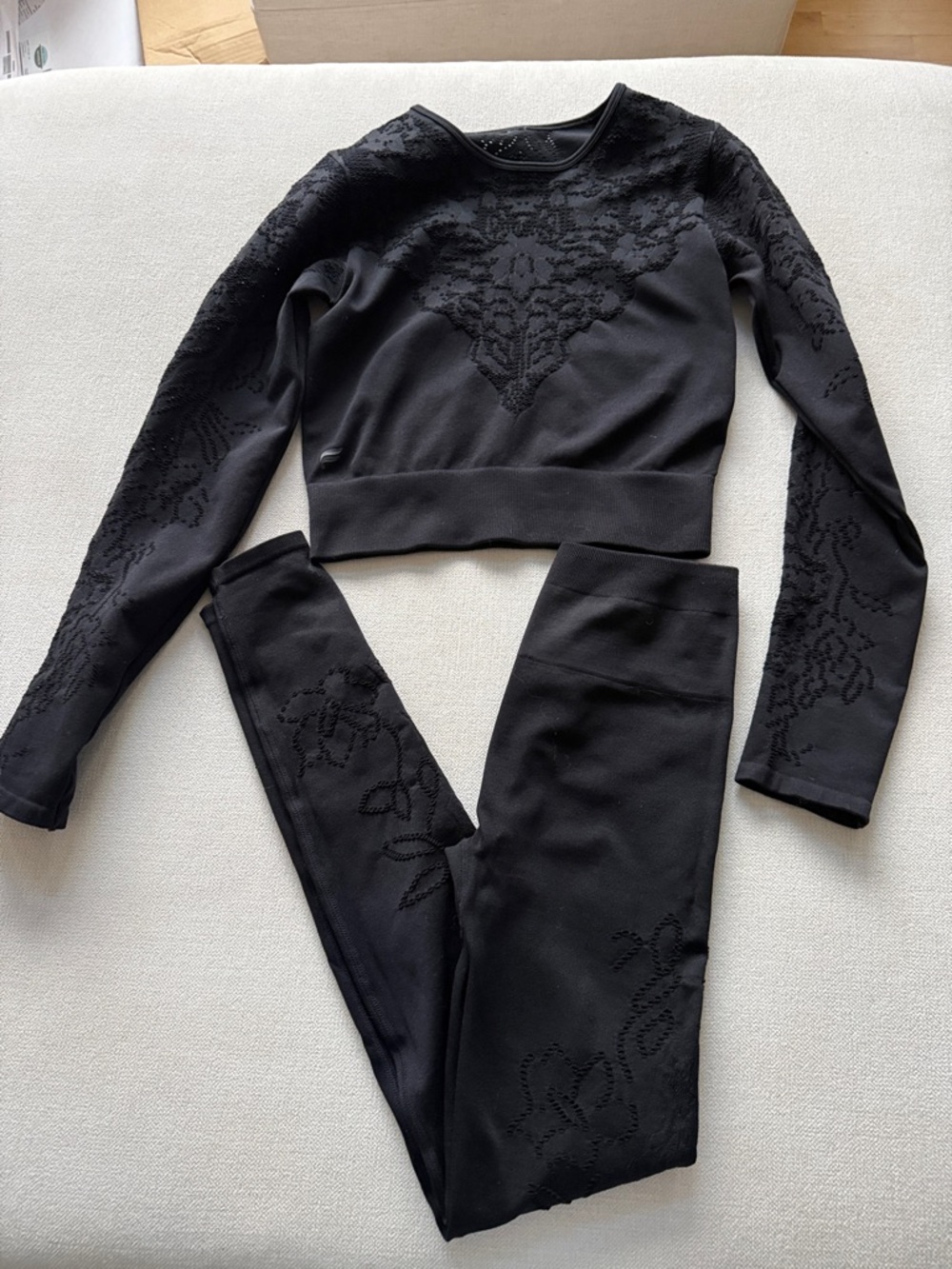 Fabletics Set- Black Leggings and Cropped Long Sleeve Top size XS